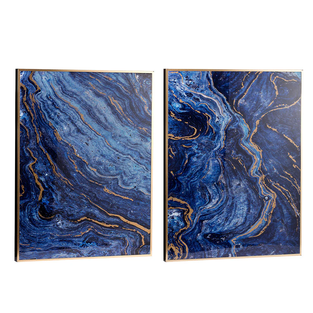 The Oceanus Elegance™ — Marbled Blue & Gold Panel Wall Art - Image 2