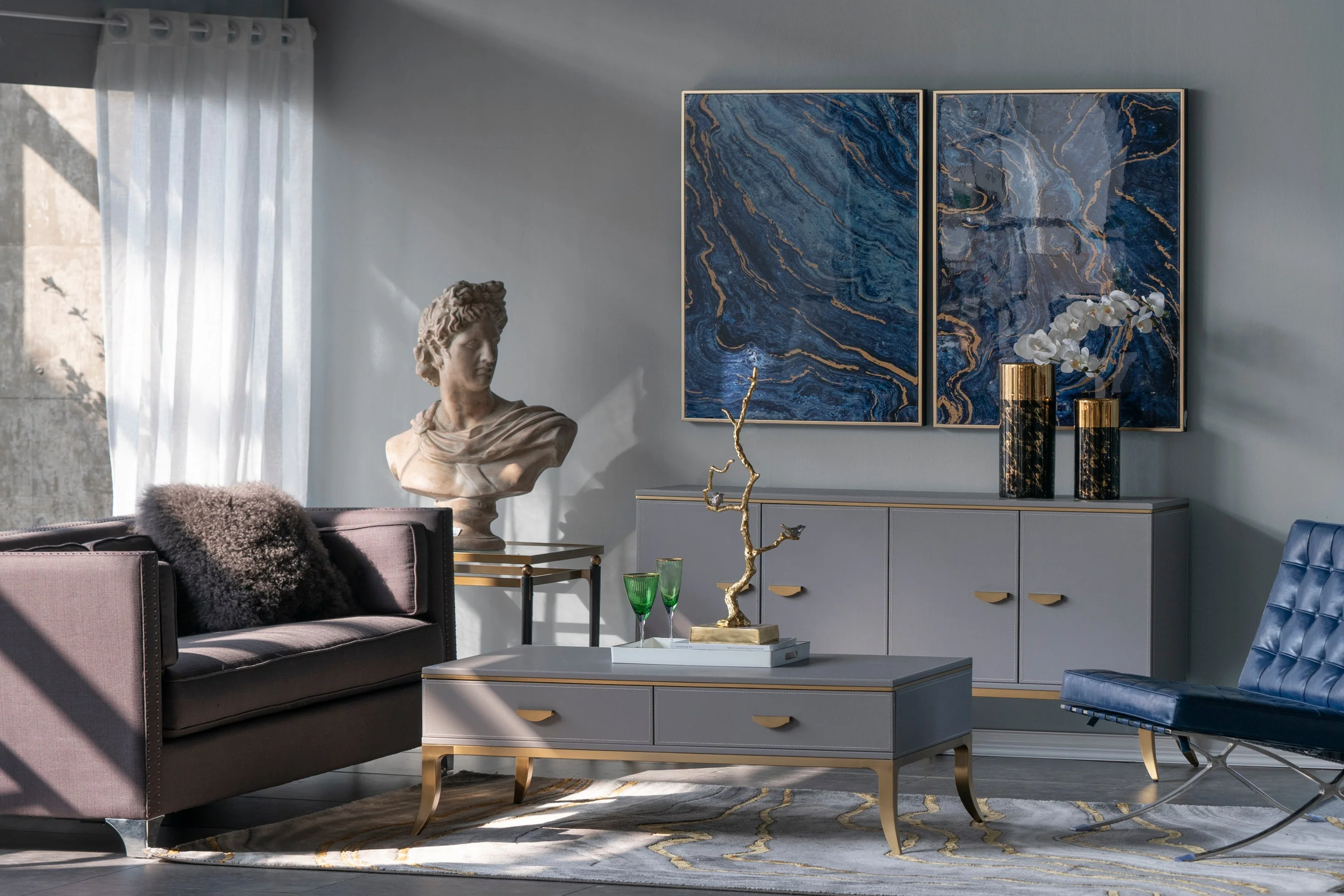 The Oceanus Elegance™ — Marbled Blue & Gold Panel Wall Art - Image 4