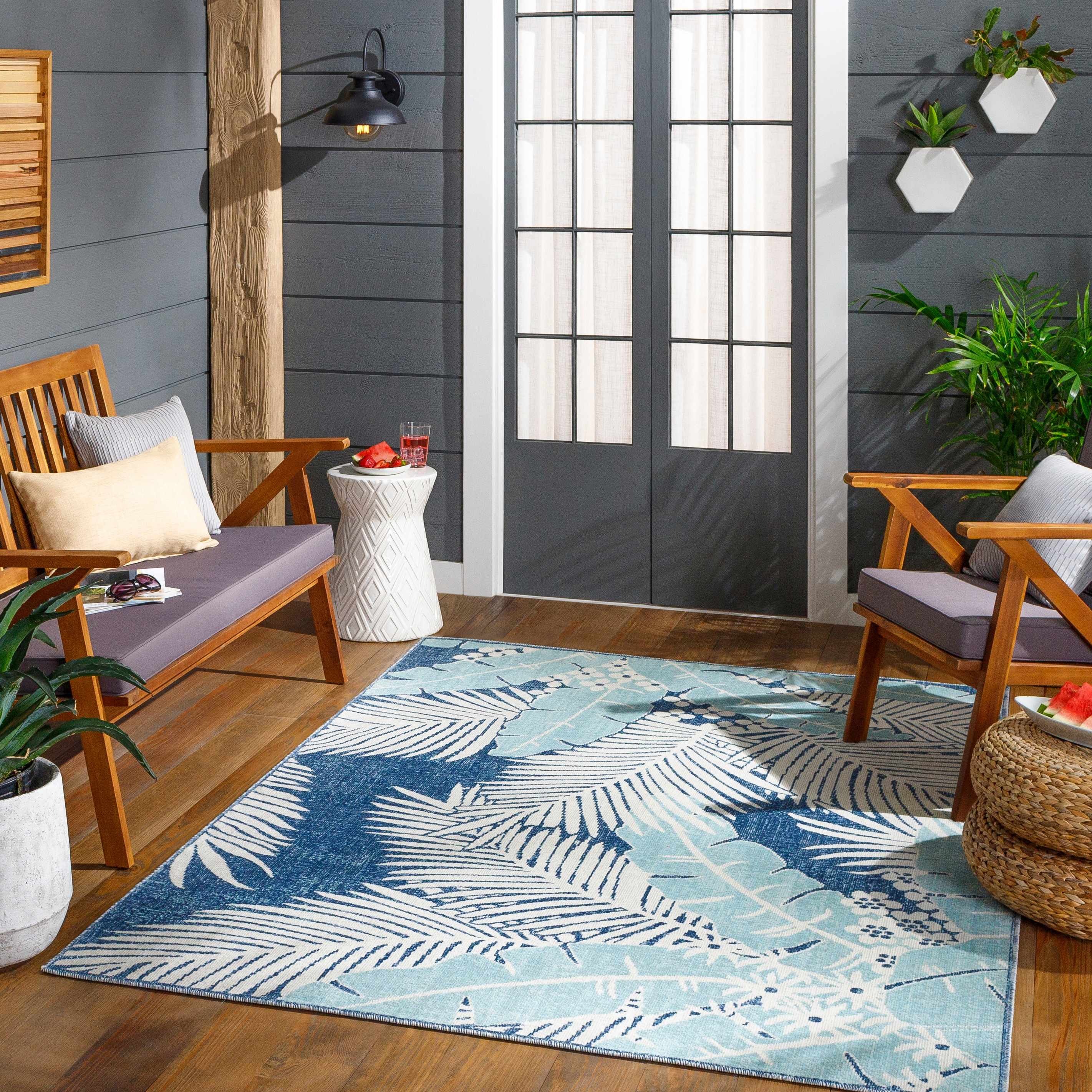 Thebarton Coastal Blue Palm Area Rug - Image 2
