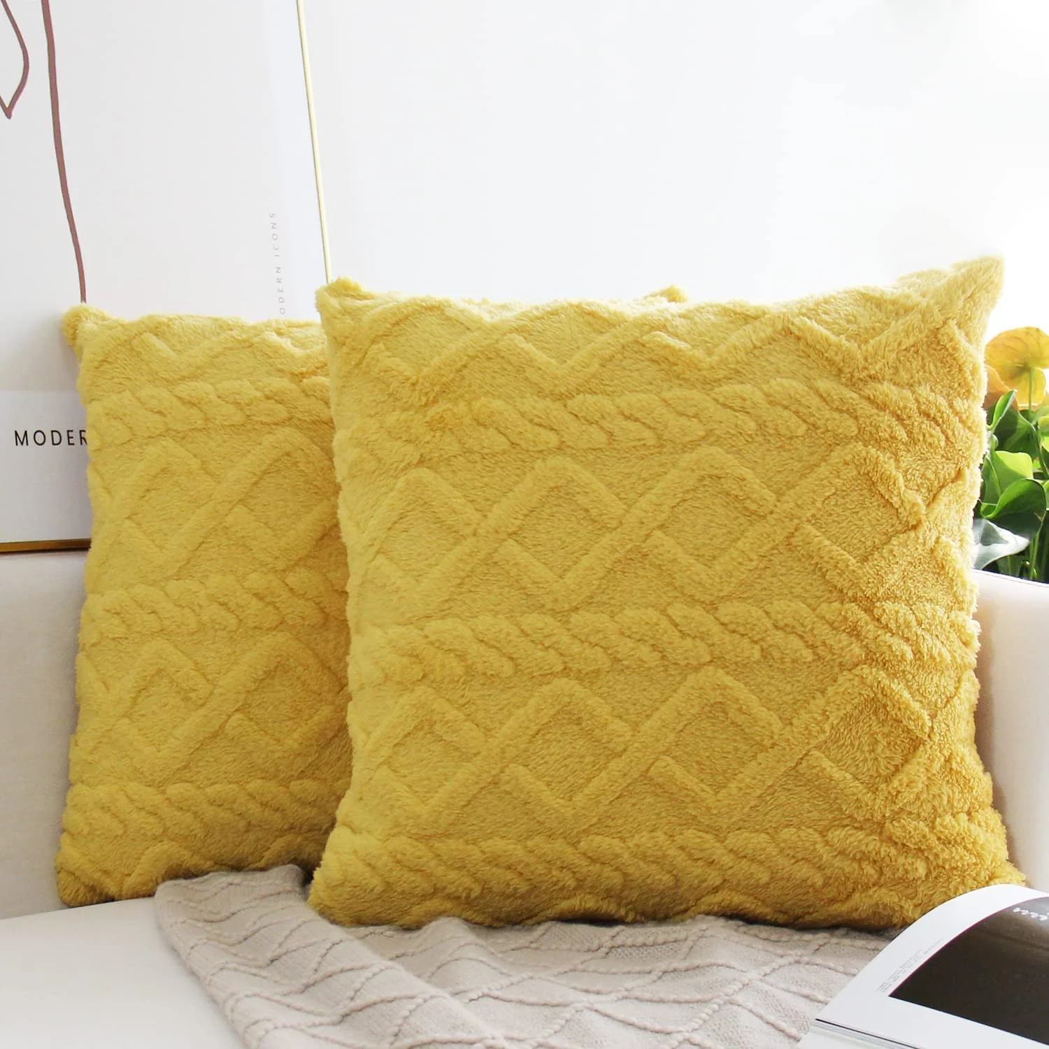 Throw pillow SUPER SOFT 3D FLORAL PATTERN Fur  Pack of 1 throw pillow WITH 450g insert 18"x18" - Image 15