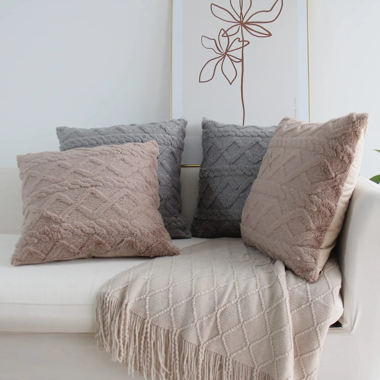 Throw pillow SUPER SOFT 3D Geometric PATTERN Fur Pack of 2 throw pillows 18"x18" set of 2 - Image 10