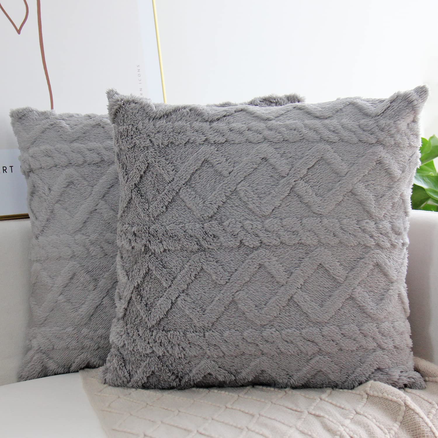 Throw pillow SUPER SOFT 3D Geometric PATTERN Fur Pack of 2 throw pillows 18"x18" set of 2 - Image 20