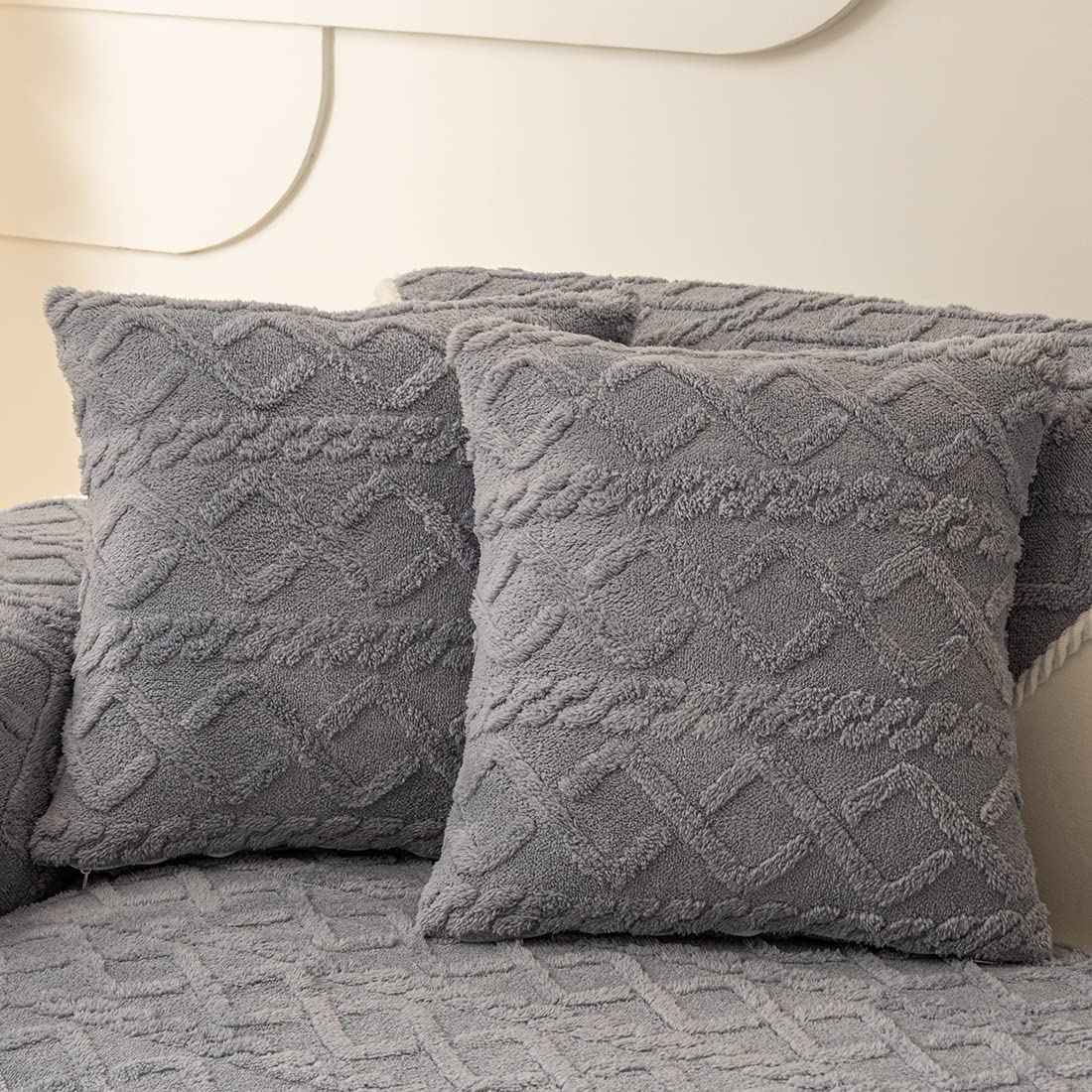 Throw pillow SUPER SOFT 3D Geometric PATTERN Fur Pack of 2 throw pillows 18"x18" set of 2 - Image 21