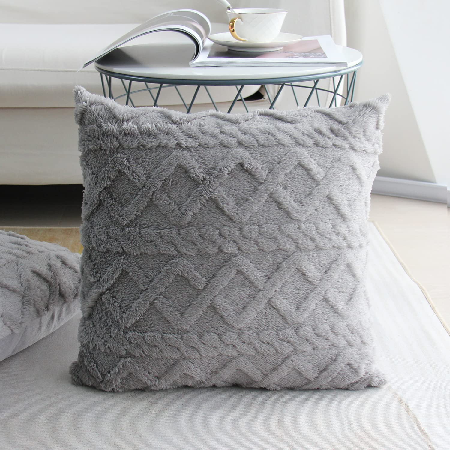 Throw pillow SUPER SOFT 3D Geometric PATTERN Fur Pack of 2 throw pillows 18"x18" set of 2 - Image 24