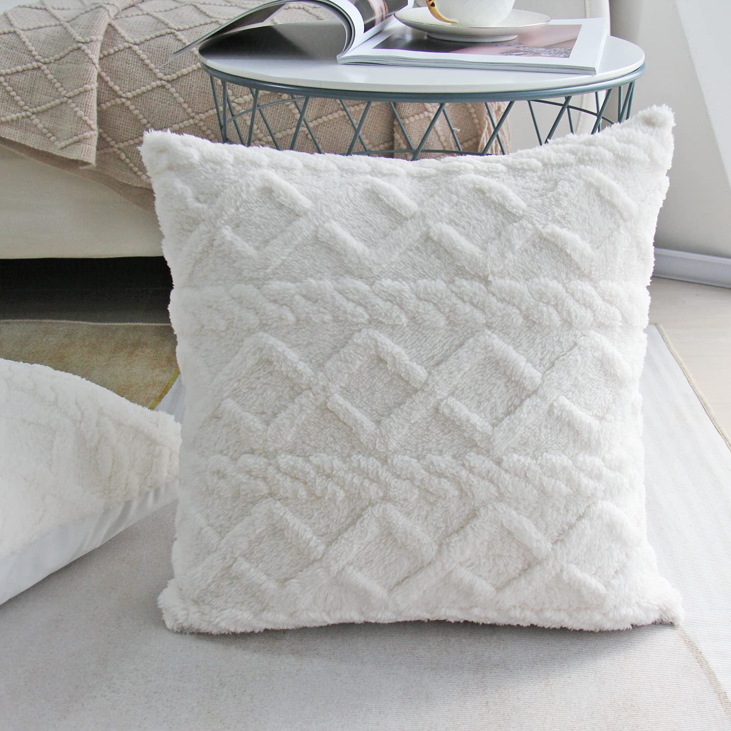 Throw pillow SUPER SOFT 3D Geometric PATTERN Fur Pack of 2 throw pillows 18"x18" set of 2 - Image 7