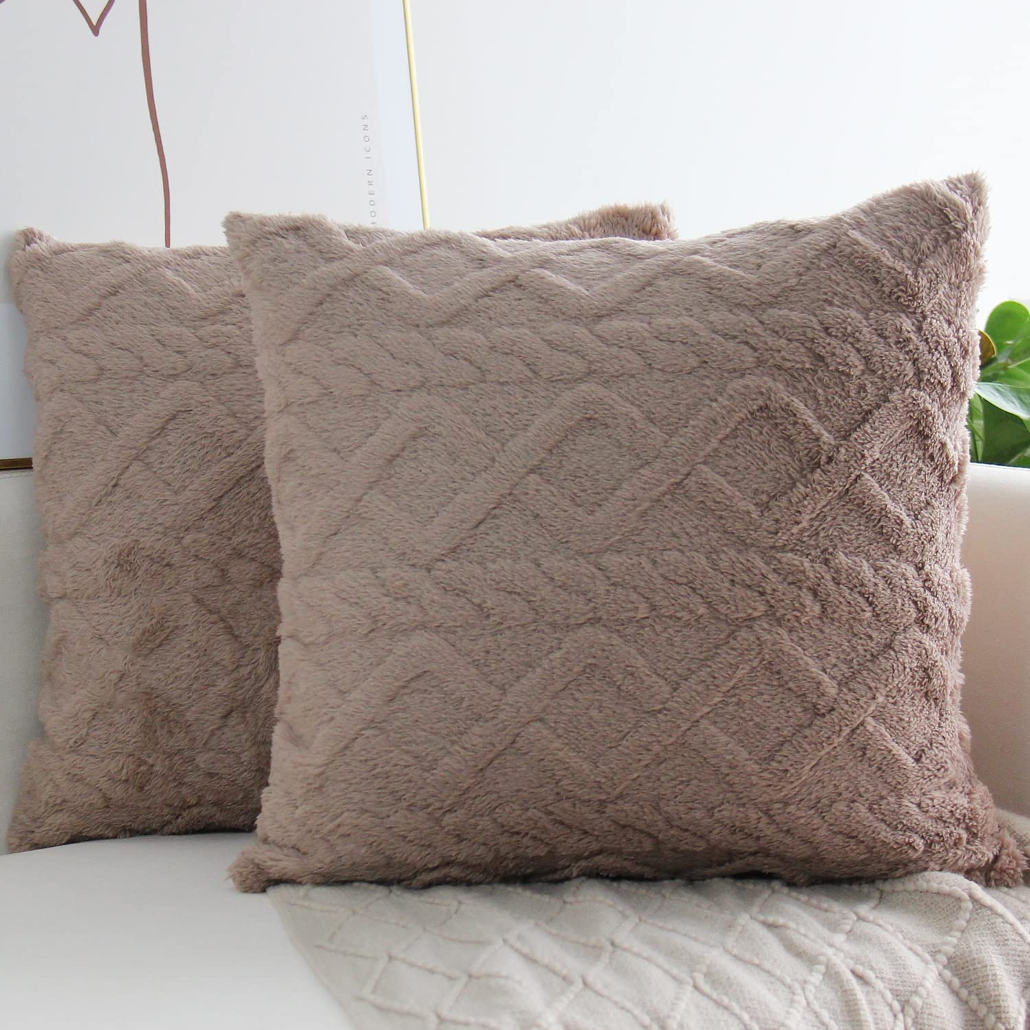 Throw pillow SUPER SOFT 3D Geometric PATTERN Fur Pack of 2 throw pillows 18"x18" set of 2 - Image 9