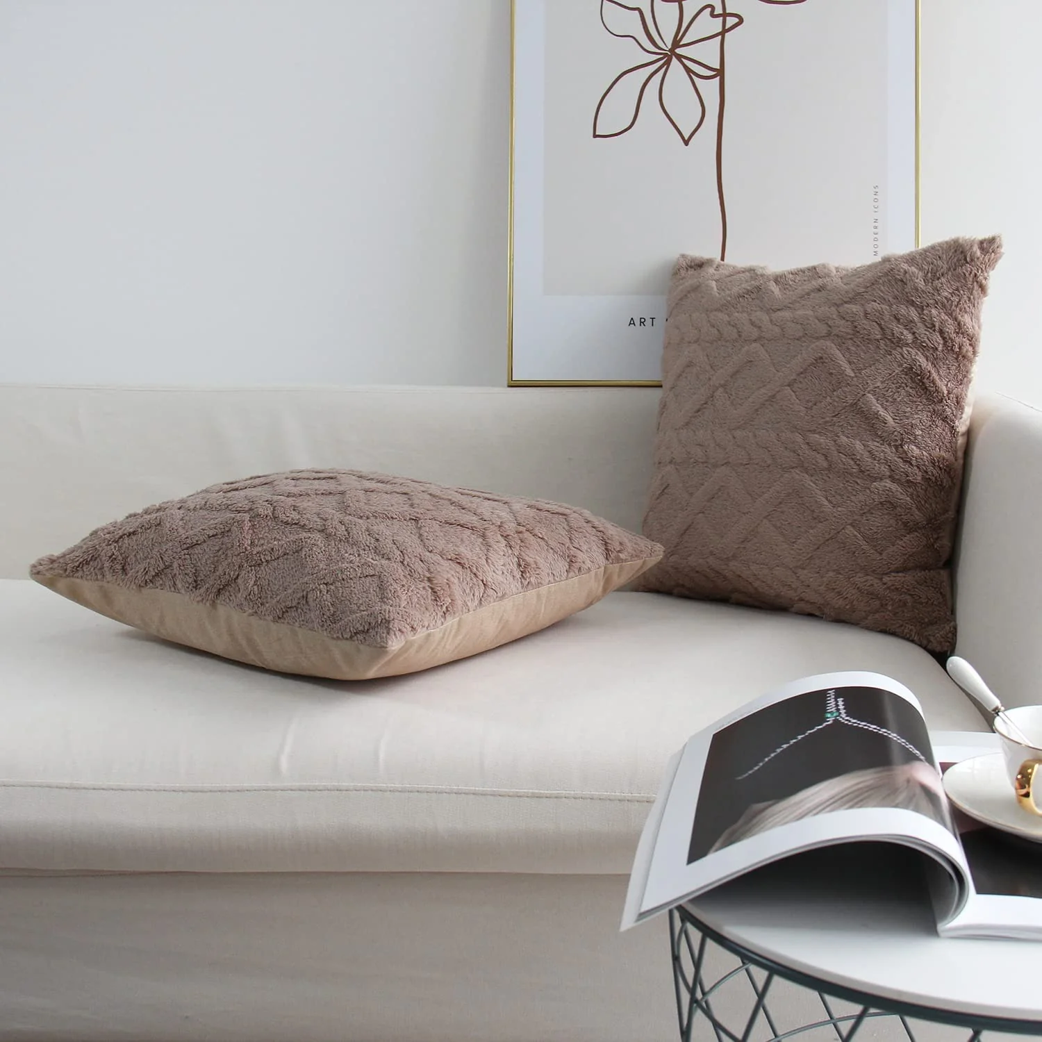 Throw pillow SUPER SOFT 3D  Geometric PATTERN Fur  Pack of 2 throw pillows WITH 450g insert 18"x18" - Image 12