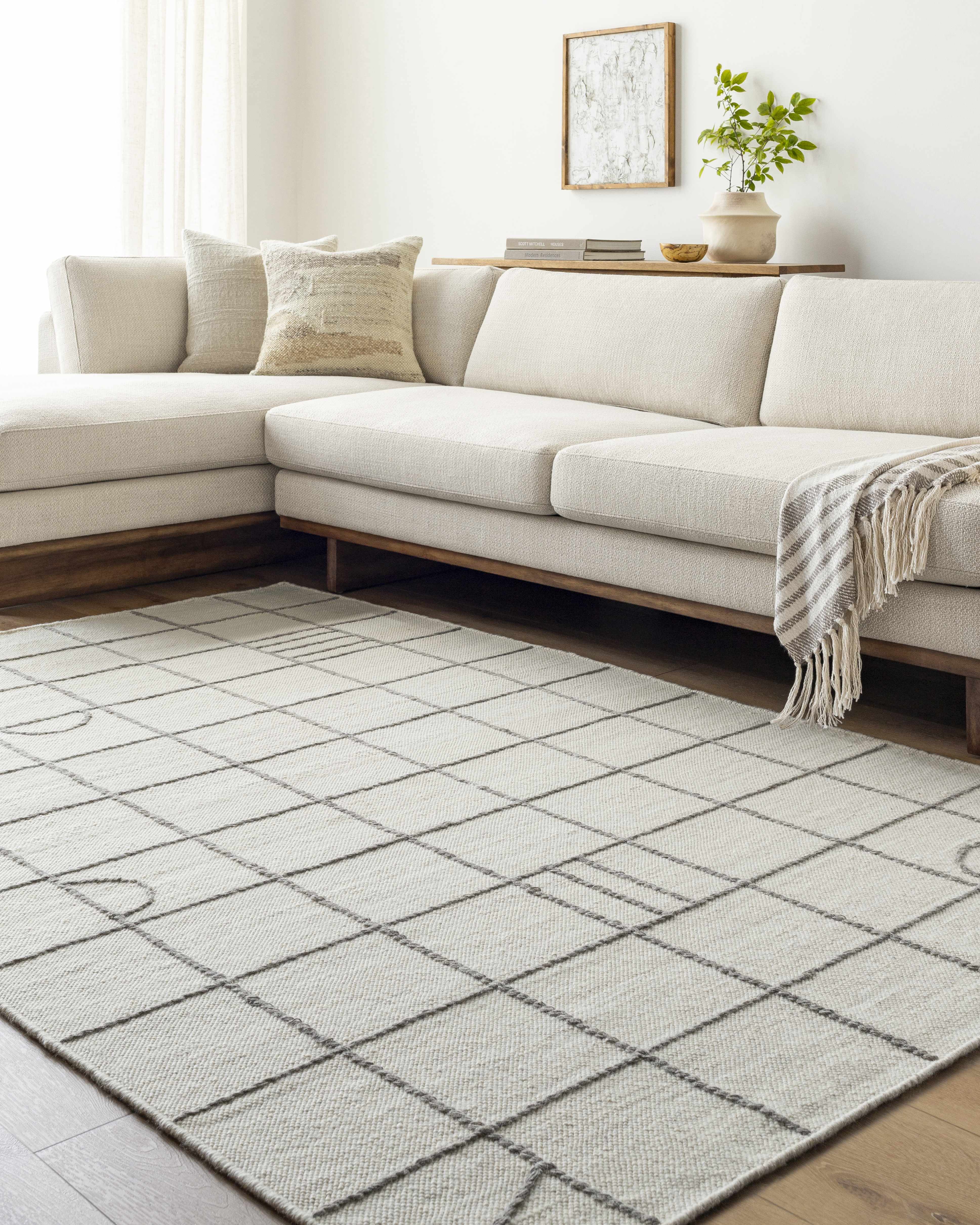 Tieve Black & White Grid Wool Rug - Image 8