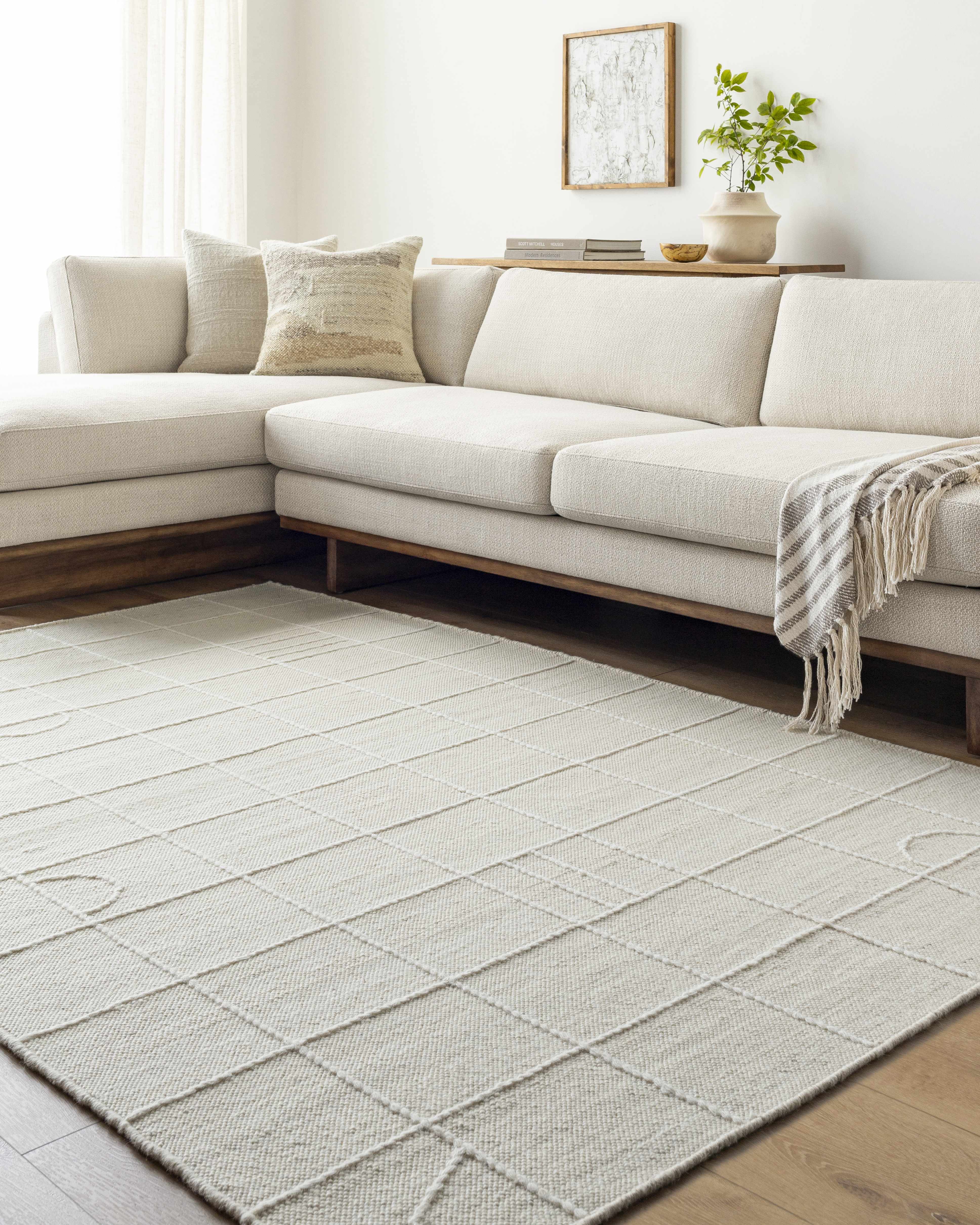 Tieve Off White Checkered Area Rug - Image 2