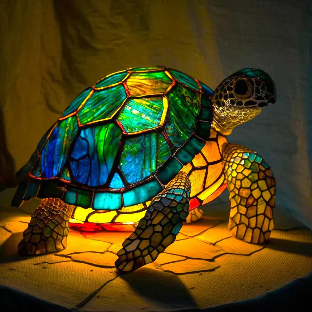 Tiffany Style Animal Table Lamp Stained Glass Bedside Light E26/E12 - Image 2