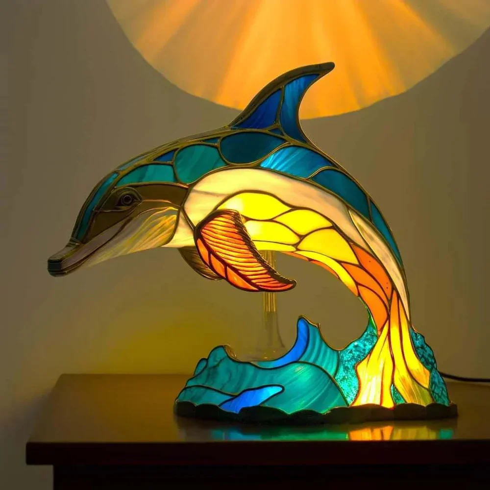 Tiffany Style Animal Table Lamp Stained Glass Bedside Light E26/E12 - Image 4