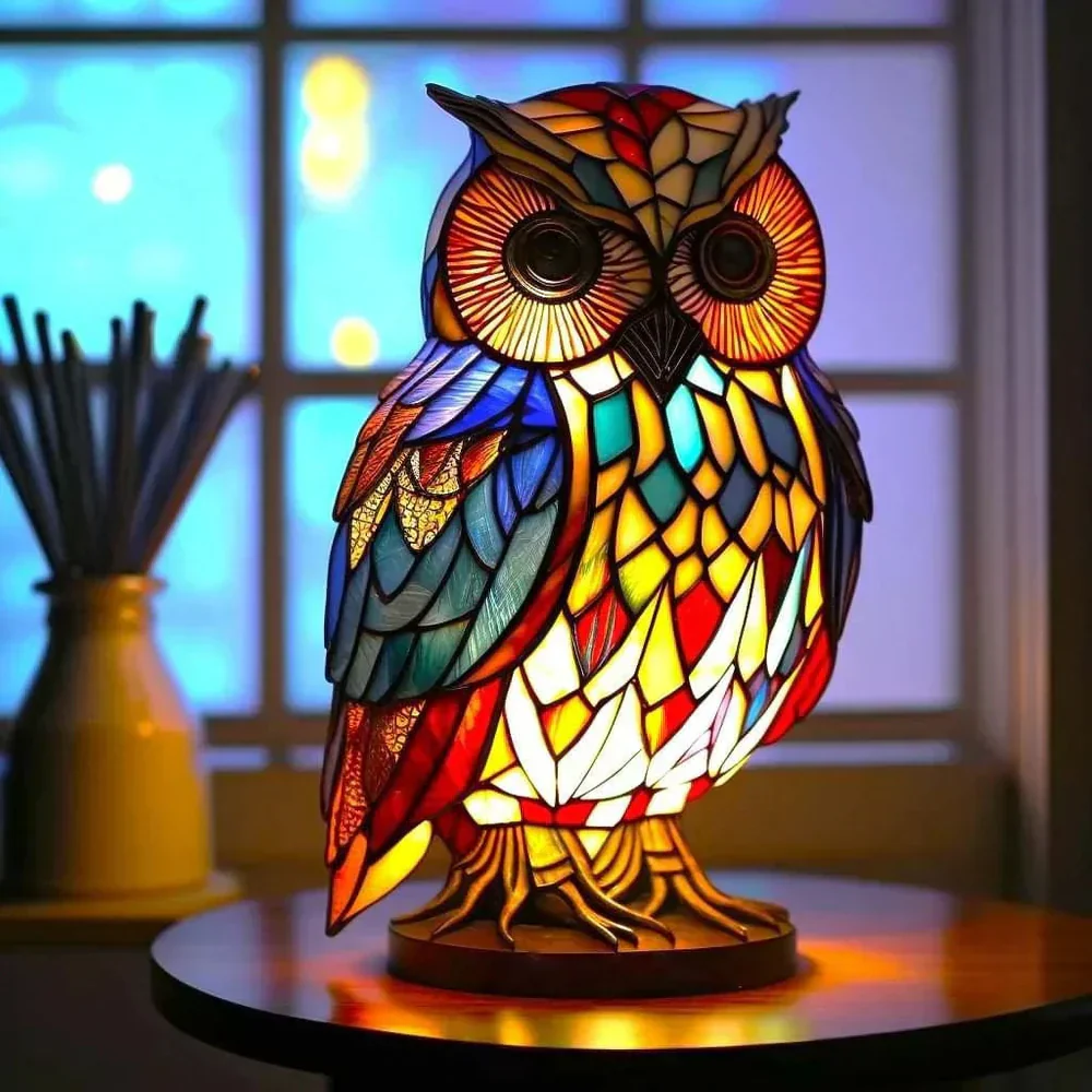 Tiffany Style Animal Table Lamp Stained Glass Bedside Light E26/E12 - Image 7