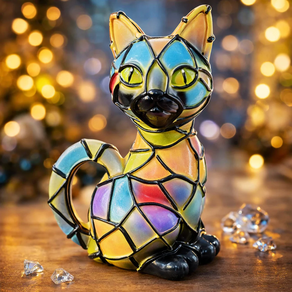 Tiffany-Style Black Cat Table Lamp Stained Resin Decorative Light - Image 2