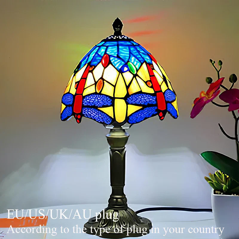 Tiffany Style Table Lamp Stained Glass E27 Bedside Light Retro Home Decor - Image 10
