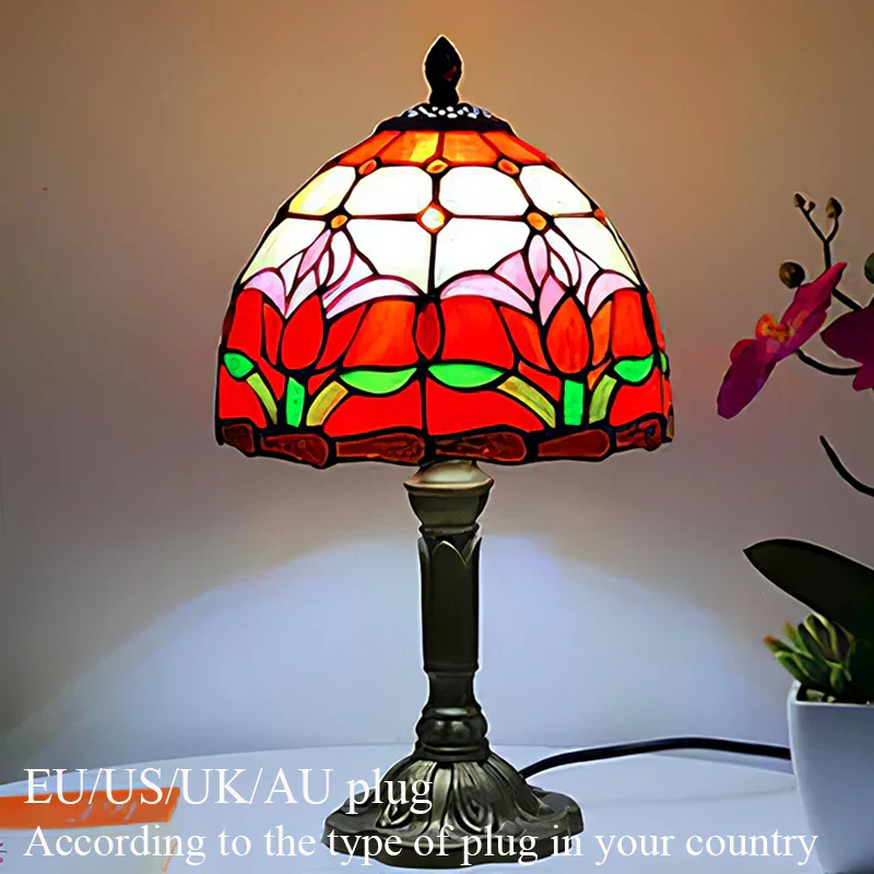 Tiffany Style Table Lamp Stained Glass E27 Bedside Light Retro Home Decor - Image 11