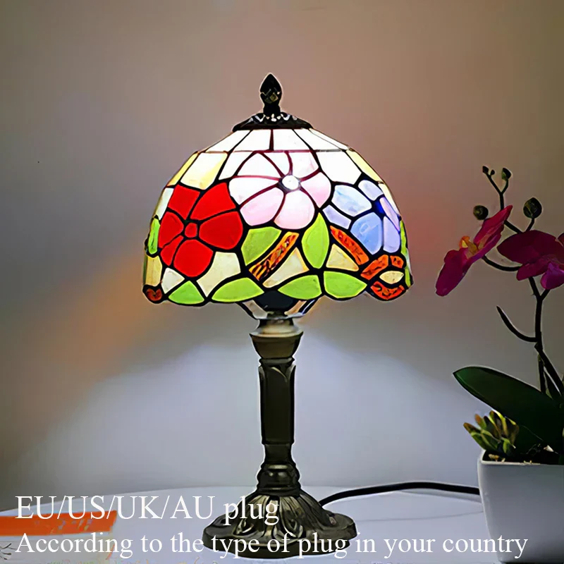 Tiffany Style Table Lamp Stained Glass E27 Bedside Light Retro Home Decor - Image 12