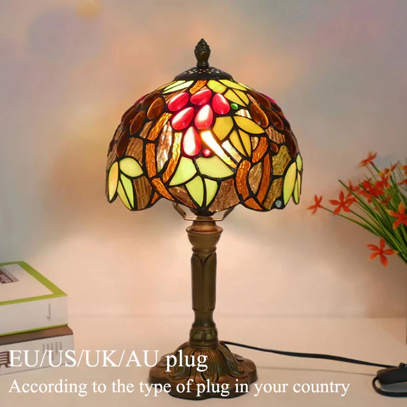 Tiffany Style Table Lamp Stained Glass E27 Bedside Light Retro Home Decor - Image 13
