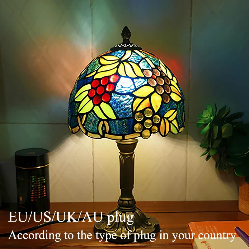 Tiffany Style Table Lamp Stained Glass E27 Bedside Light Retro Home Decor - Image 14