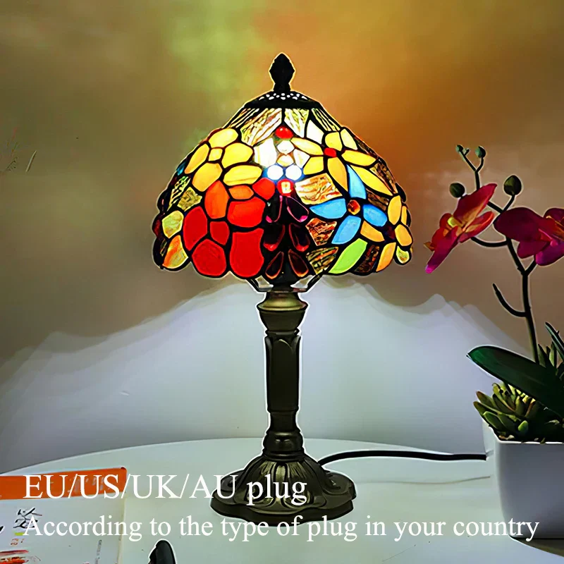Tiffany Style Table Lamp Stained Glass E27 Bedside Light Retro Home Decor - Image 15