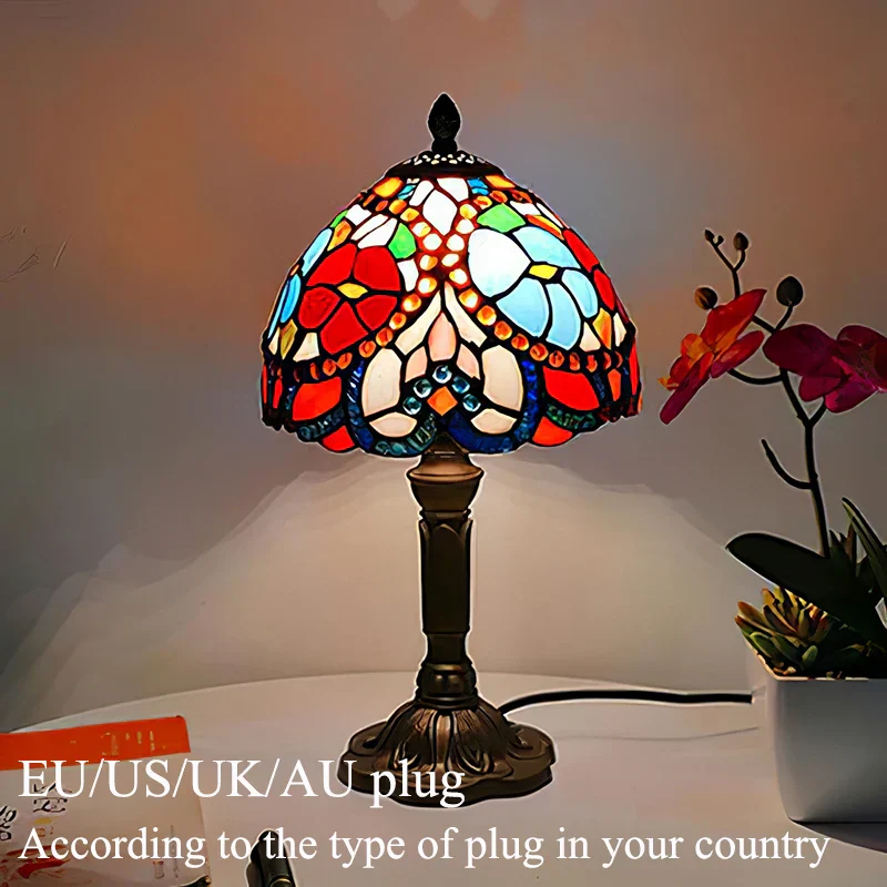 Tiffany Style Table Lamp Stained Glass E27 Bedside Light Retro Home Decor - Image 16