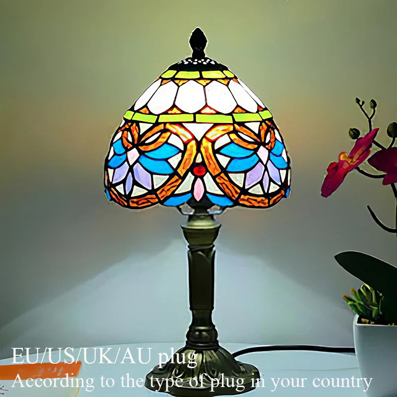 Tiffany Style Table Lamp Stained Glass E27 Bedside Light Retro Home Decor - Image 17