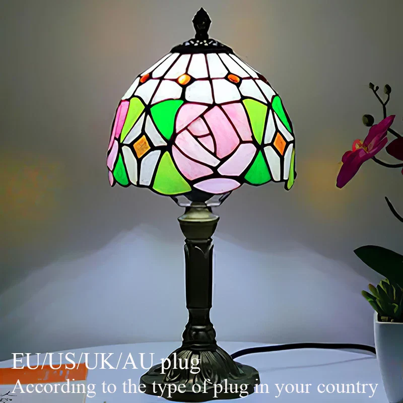 Tiffany Style Table Lamp Stained Glass E27 Bedside Light Retro Home Decor - Image 18