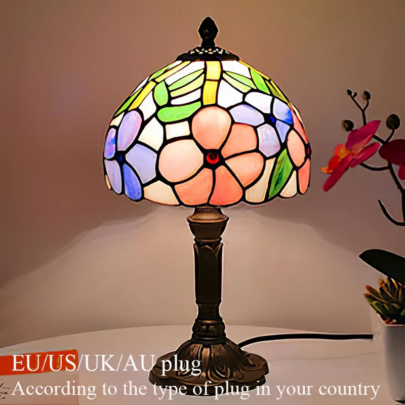 Tiffany Style Table Lamp Stained Glass E27 Bedside Light Retro Home Decor - Image 19