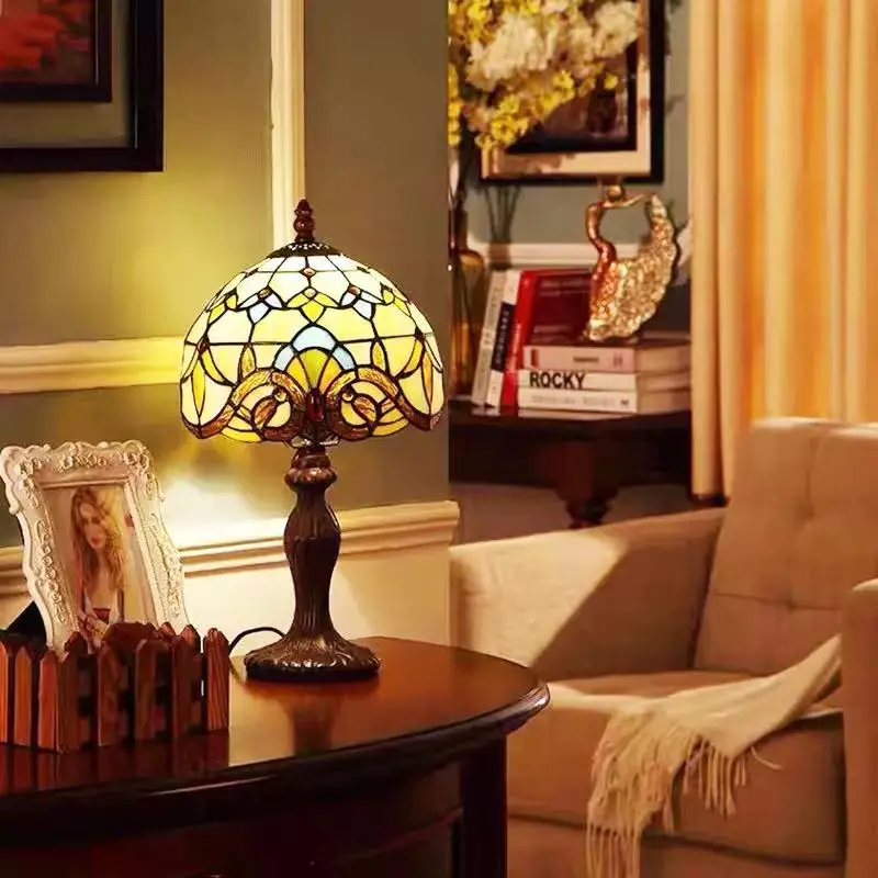 Tiffany Style Table Lamp Stained Glass E27 Bedside Light Retro Home Decor - Image 2