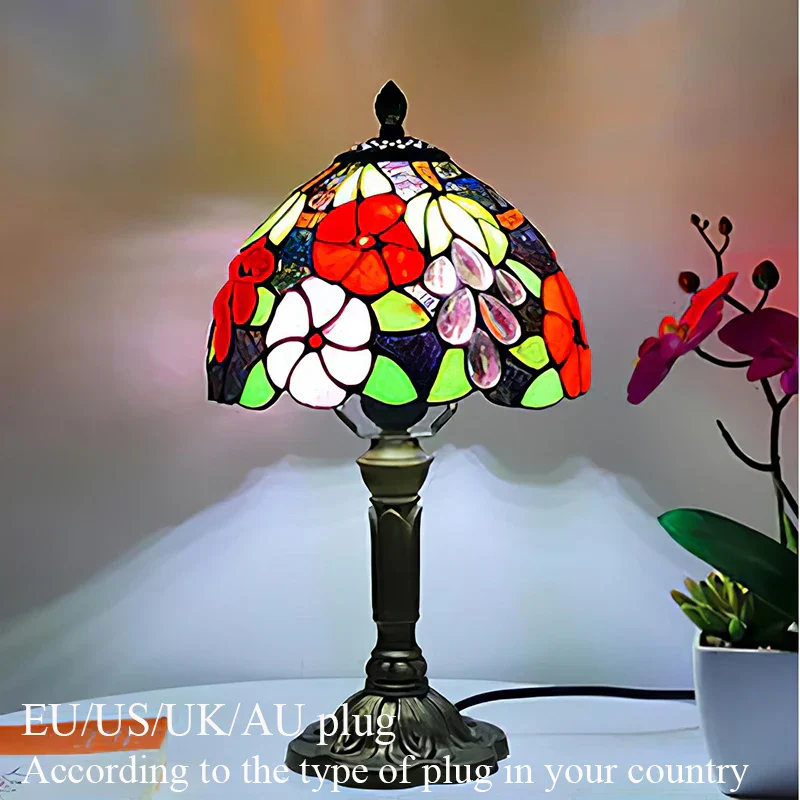 Tiffany Style Table Lamp Stained Glass E27 Bedside Light Retro Home Decor - Image 20