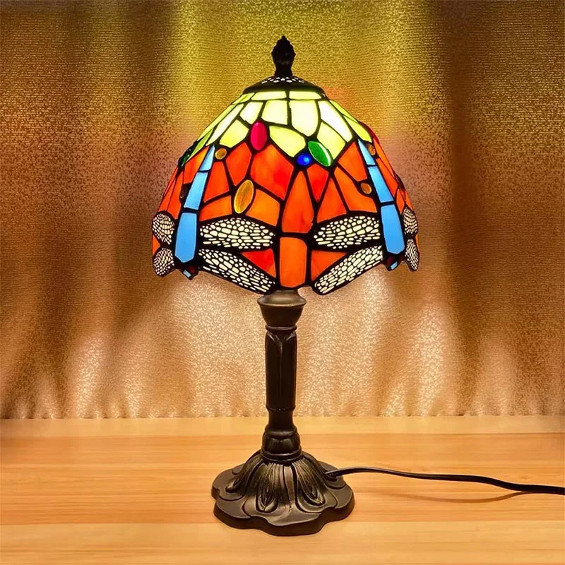 Tiffany Style Table Lamp Stained Glass E27 Bedside Light Retro Home Decor - Image 3