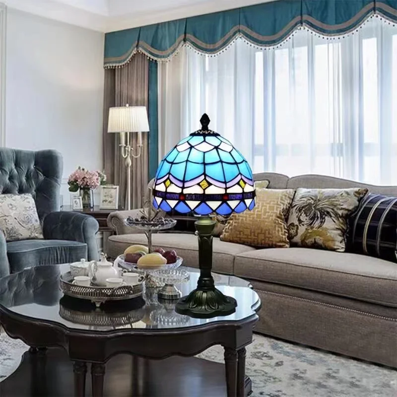Tiffany Style Table Lamp Stained Glass E27 Bedside Light Retro Home Decor - Image 4