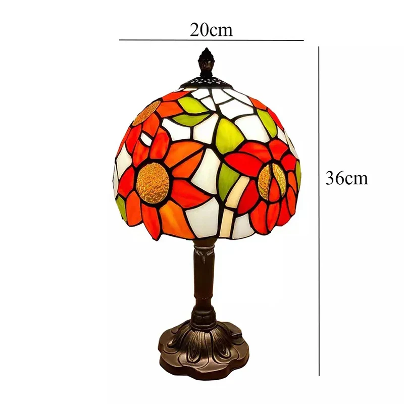 Tiffany Style Table Lamp Stained Glass E27 Bedside Light Retro Home Decor - Image 5