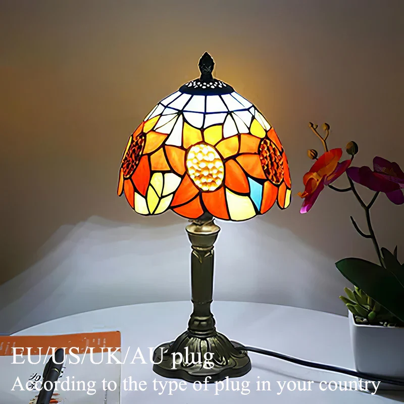 Tiffany Style Table Lamp Stained Glass E27 Bedside Light Retro Home Decor - Image 7