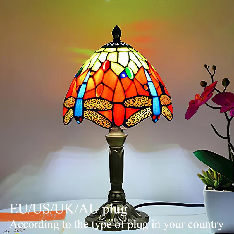 Tiffany Style Table Lamp Stained Glass E27 Bedside Light Retro Home Decor - Image 8