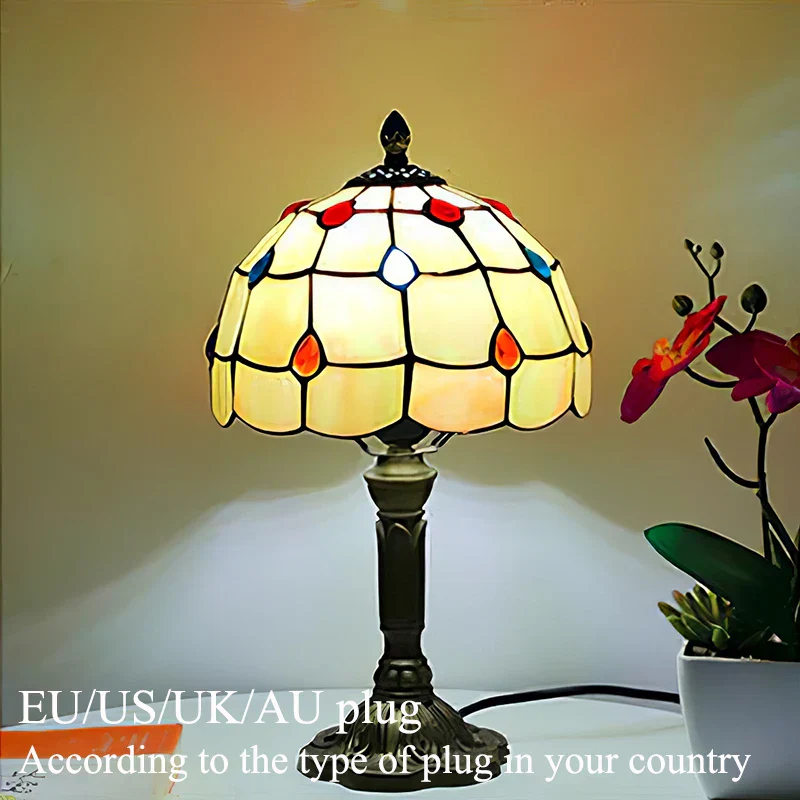 Tiffany Style Table Lamp Stained Glass E27 Bedside Light Retro Home Decor - Image 9