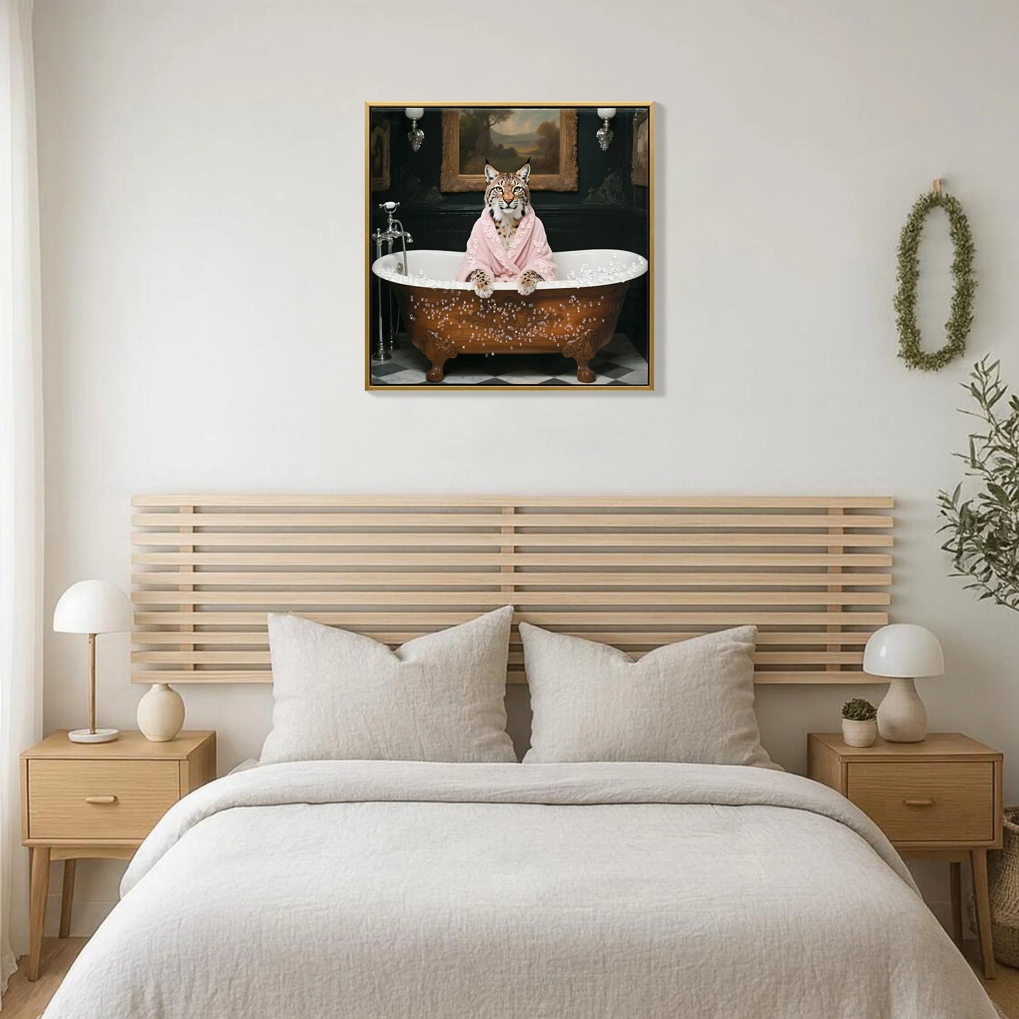 Tiger in Bathtub Wall Art Print Poster, Bathroom Decor Posters Prints for Restroom Home Picture Painting Artwork Gallery 1 (Tiger, 16 x 16 inches, Wood Frame) - Image 7