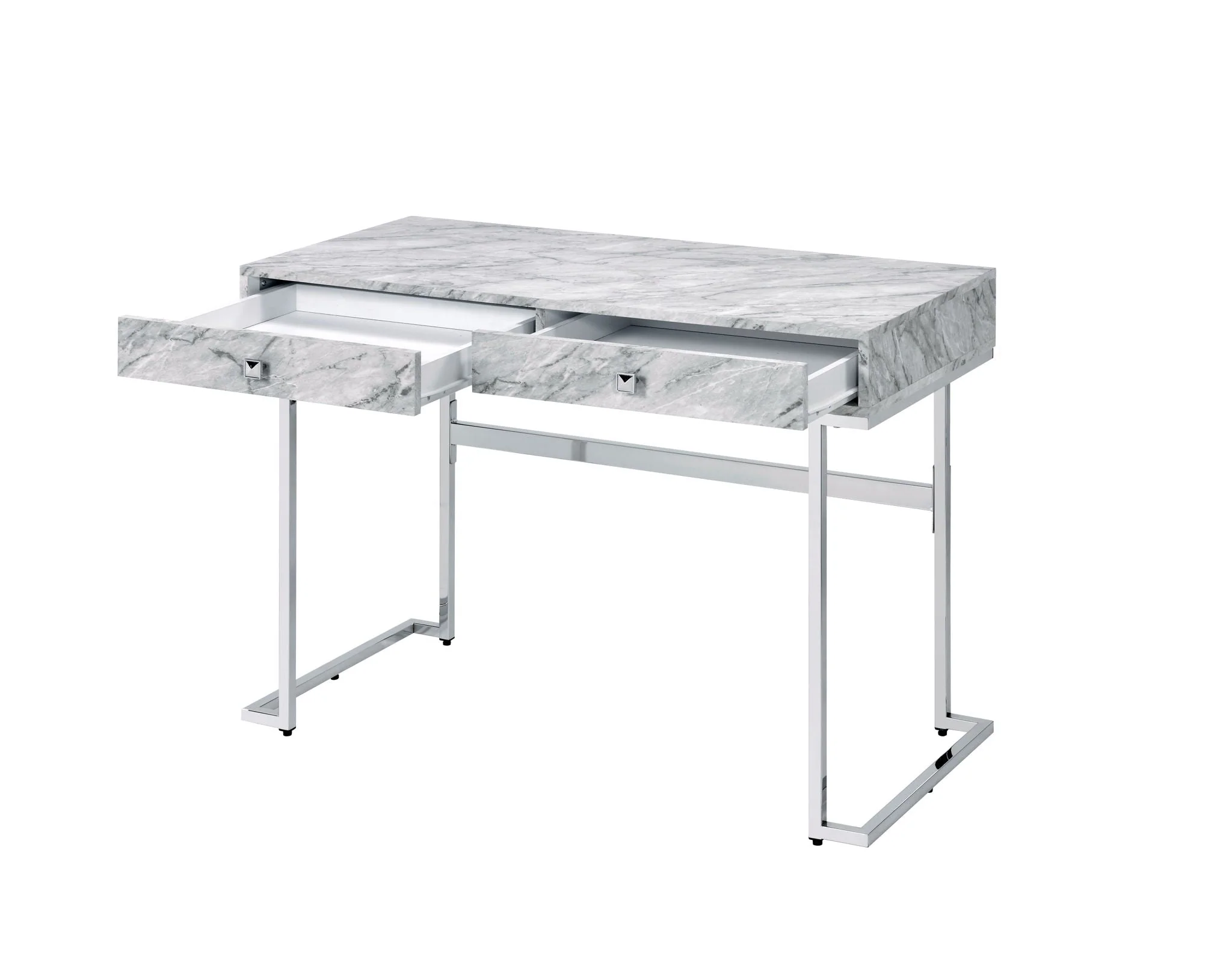 Tigress - Printed Faux Marble Top Writing Desk - White - Image 3
