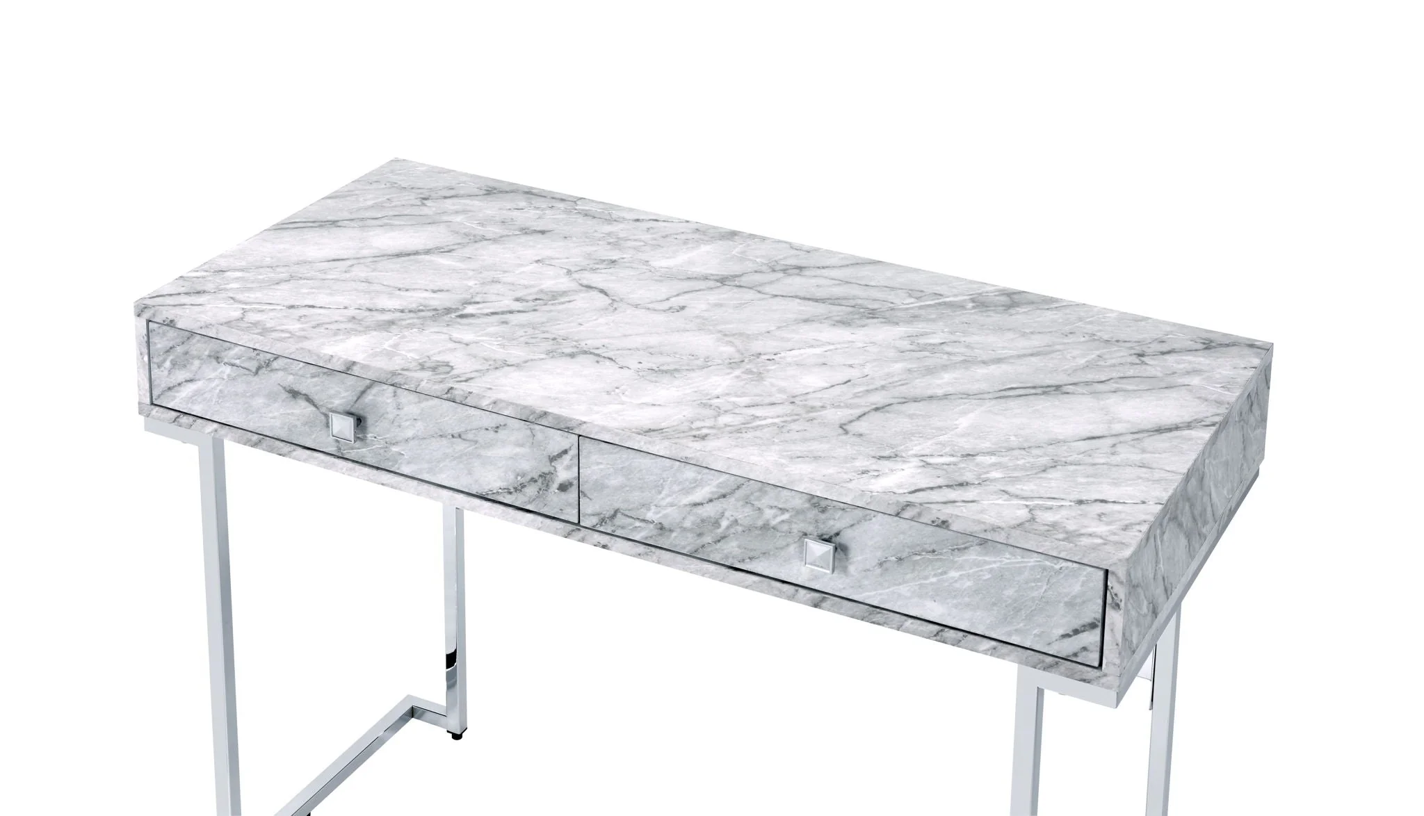 Tigress - Printed Faux Marble Top Writing Desk - White - Image 4