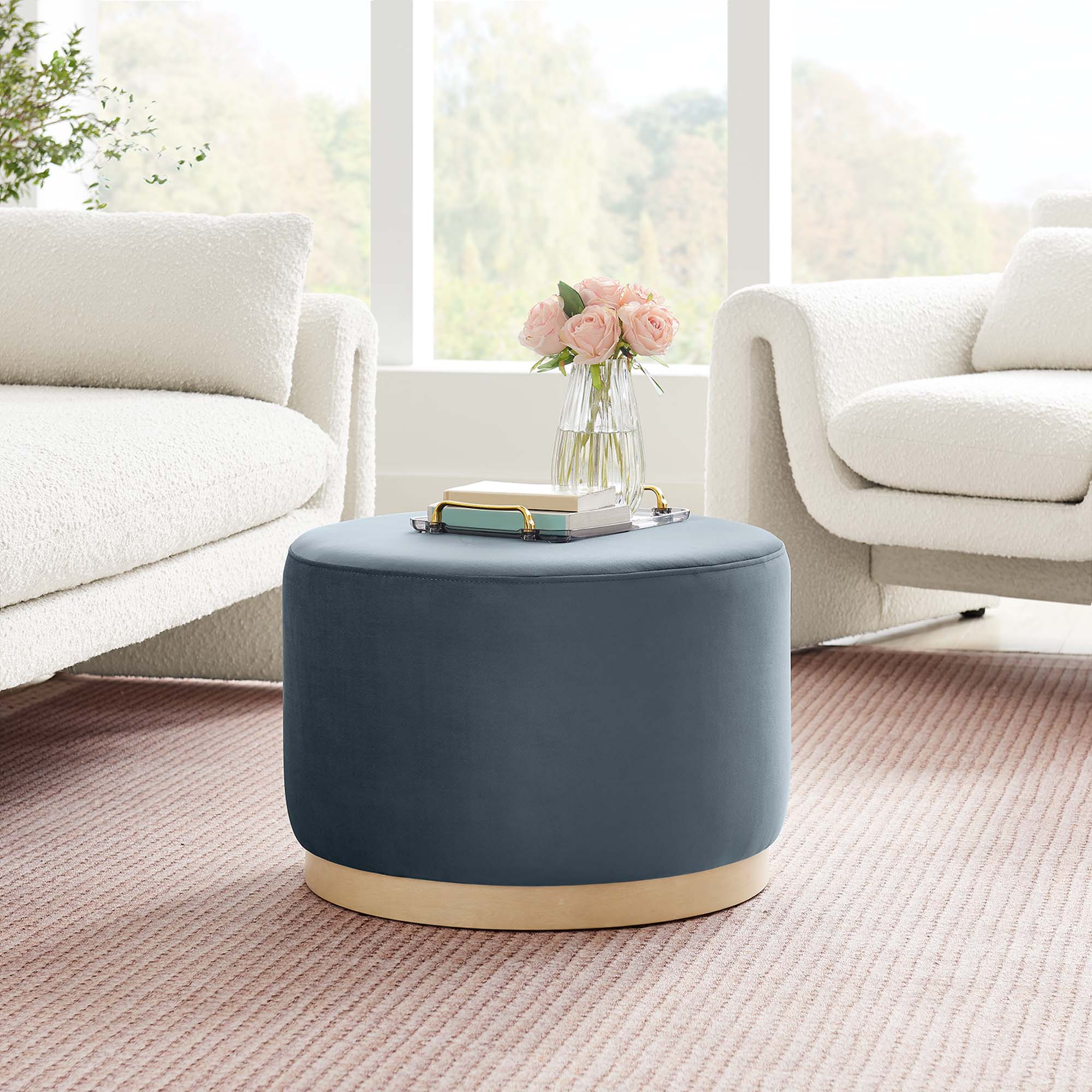 Tilden Large 23" Round Performance Velvet Upholstered Ottoman - Image 10