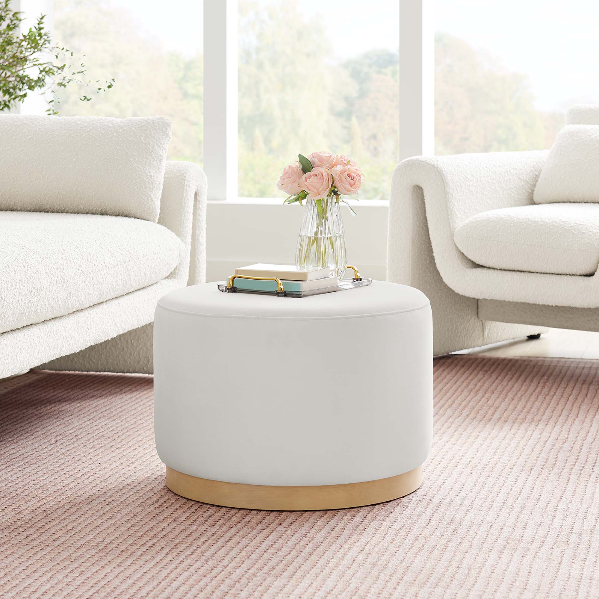 Tilden Large 23" Round Performance Velvet Upholstered Ottoman - Image 11