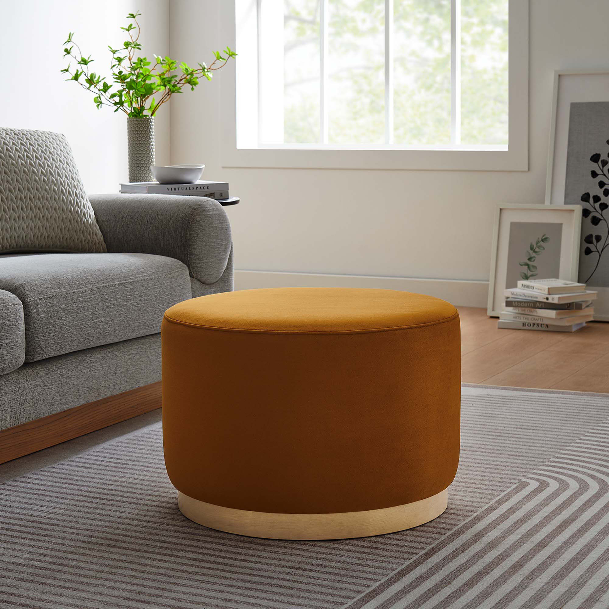 Tilden Large 23" Round Performance Velvet Upholstered Ottoman - Image 12