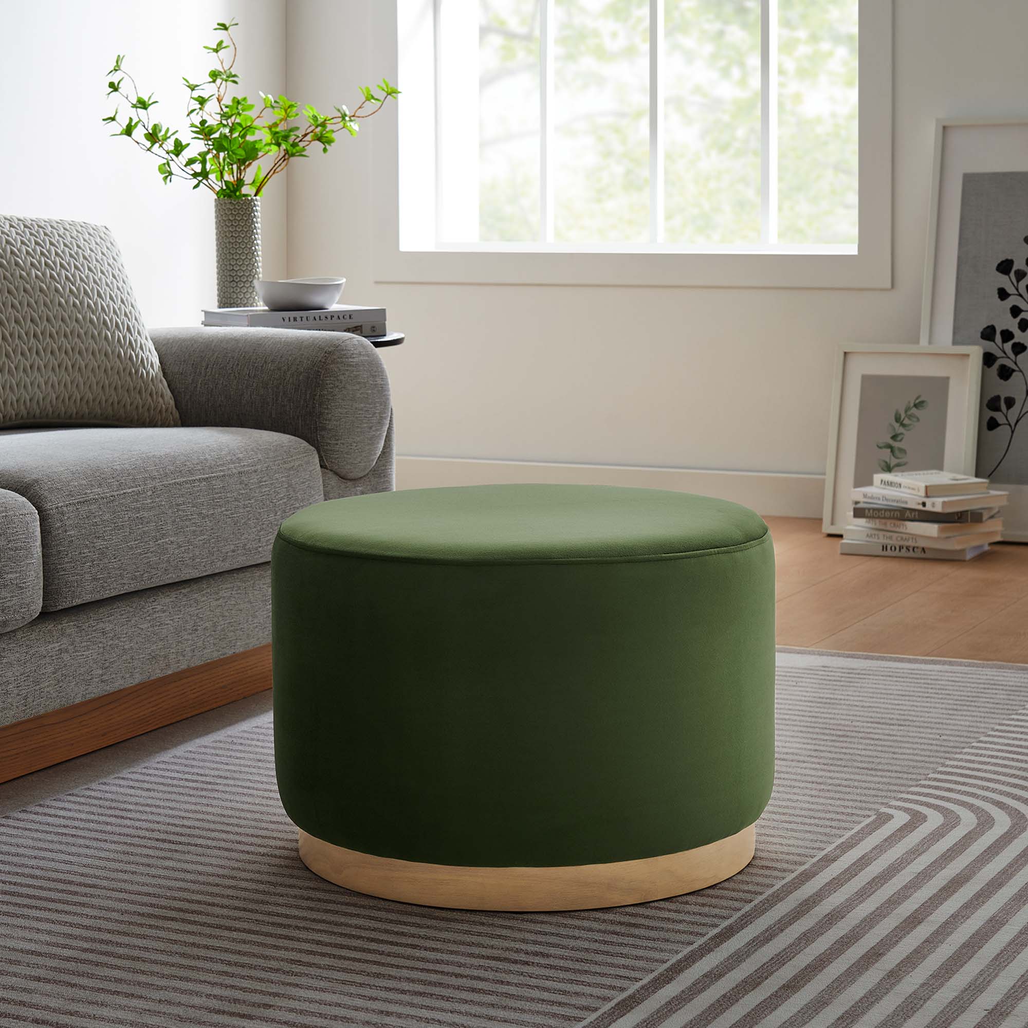 Tilden Large 23" Round Performance Velvet Upholstered Ottoman - Image 13