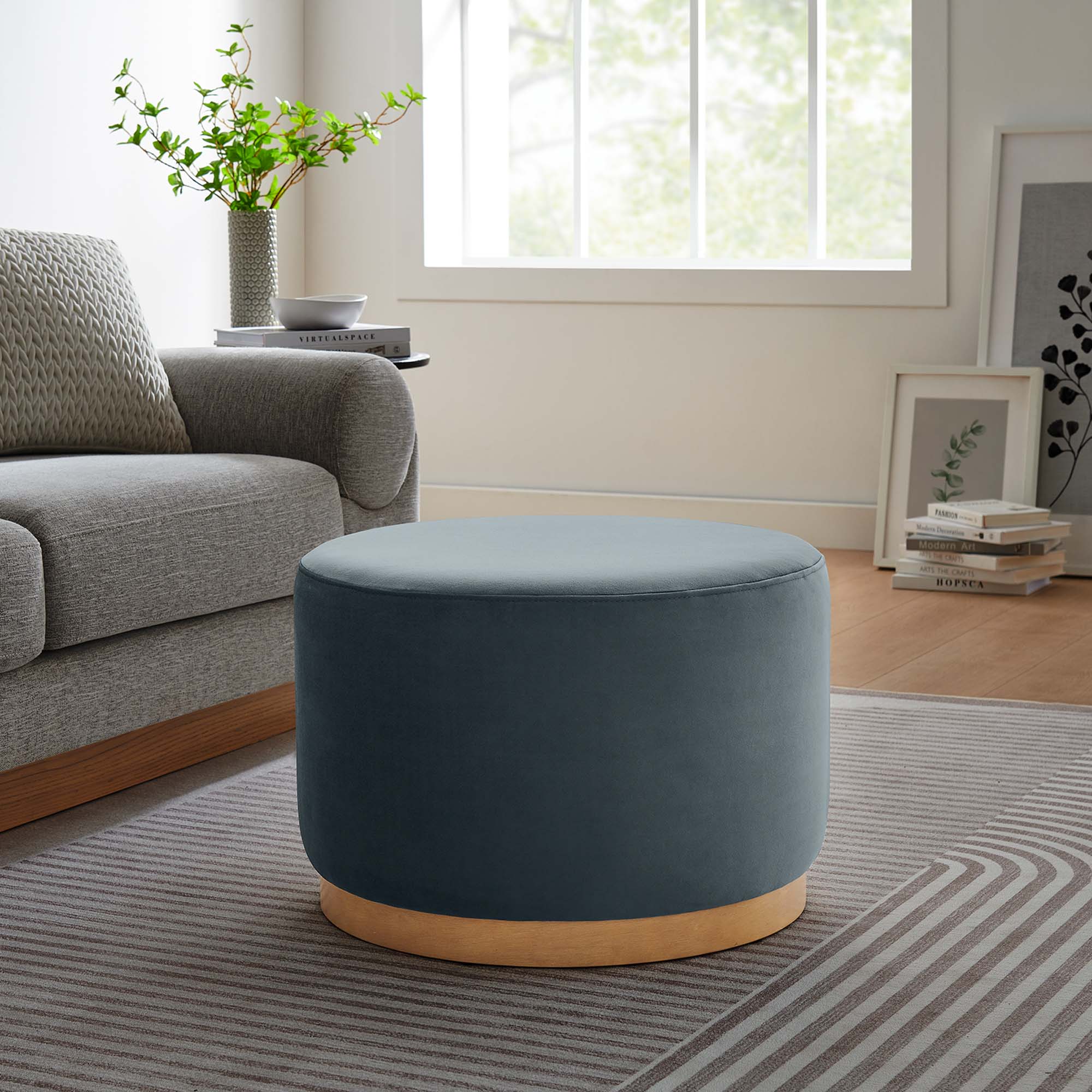 Tilden Large 23" Round Performance Velvet Upholstered Ottoman - Image 14