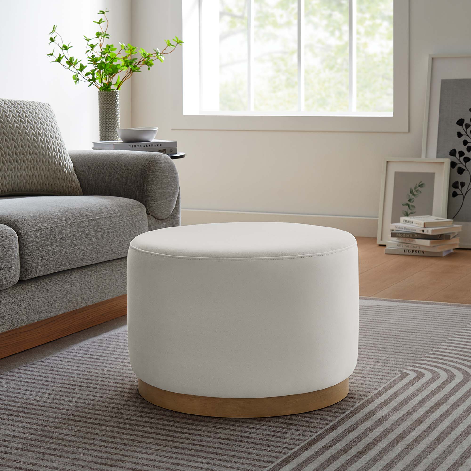 Tilden Large 23" Round Performance Velvet Upholstered Ottoman - Image 15