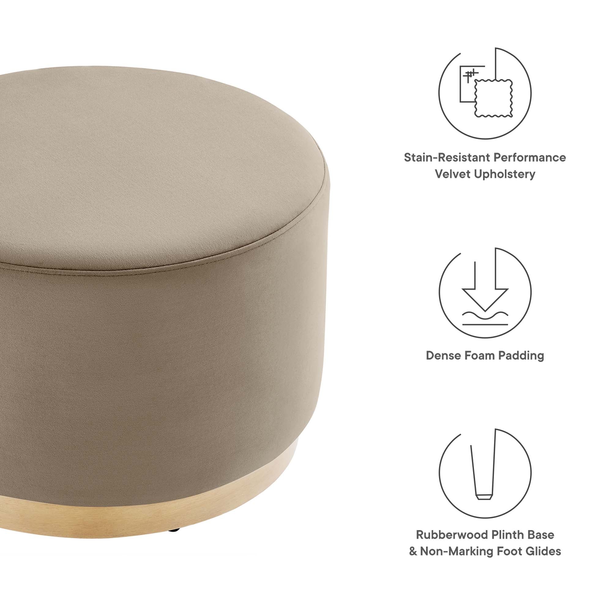 Tilden Large 23" Round Performance Velvet Upholstered Ottoman - Image 2