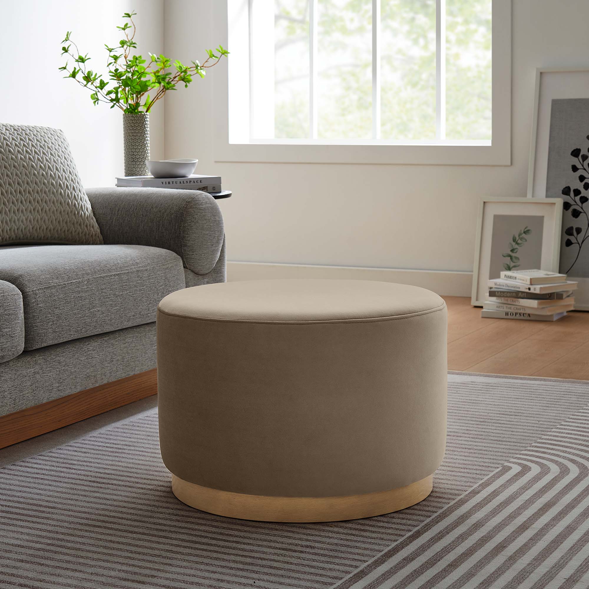 Tilden Large 23" Round Performance Velvet Upholstered Ottoman - Image 6