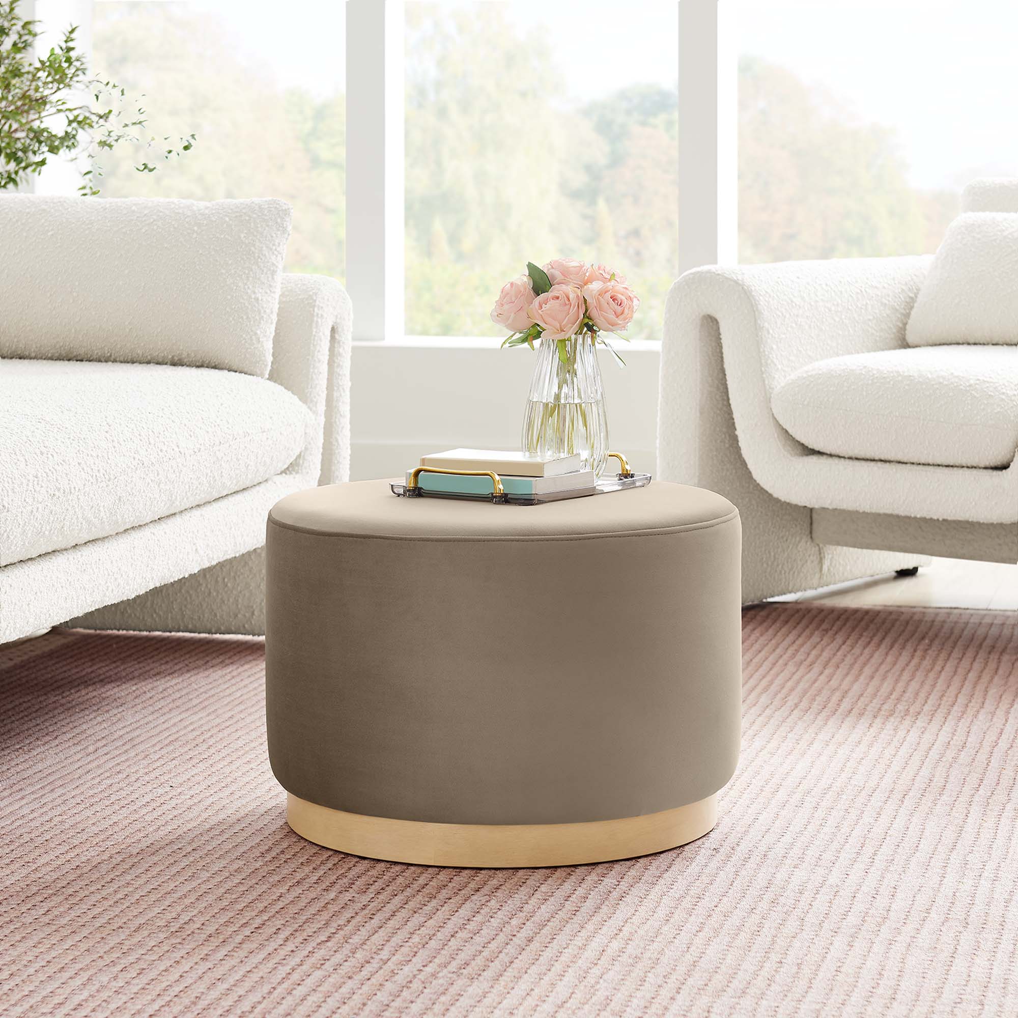 Tilden Large 23" Round Performance Velvet Upholstered Ottoman - Image 7