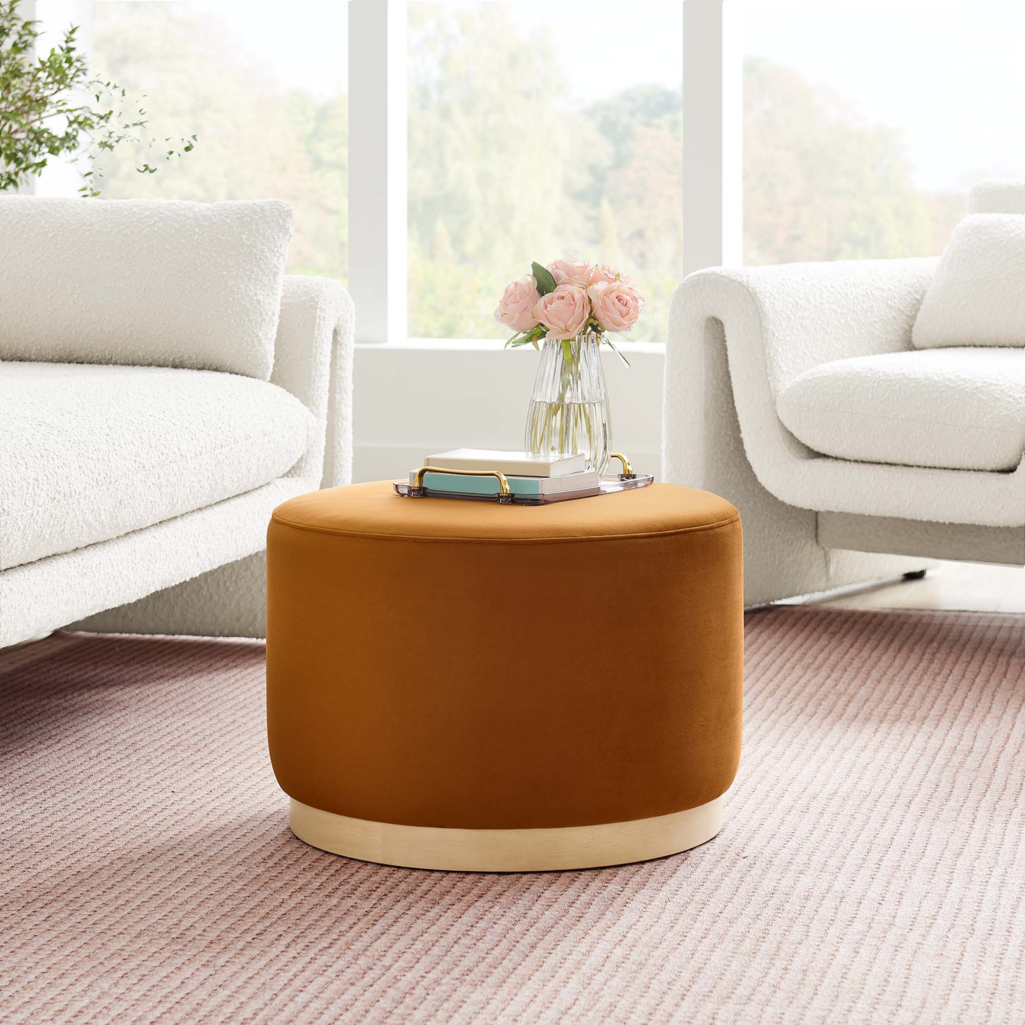 Tilden Large 23" Round Performance Velvet Upholstered Ottoman - Image 8