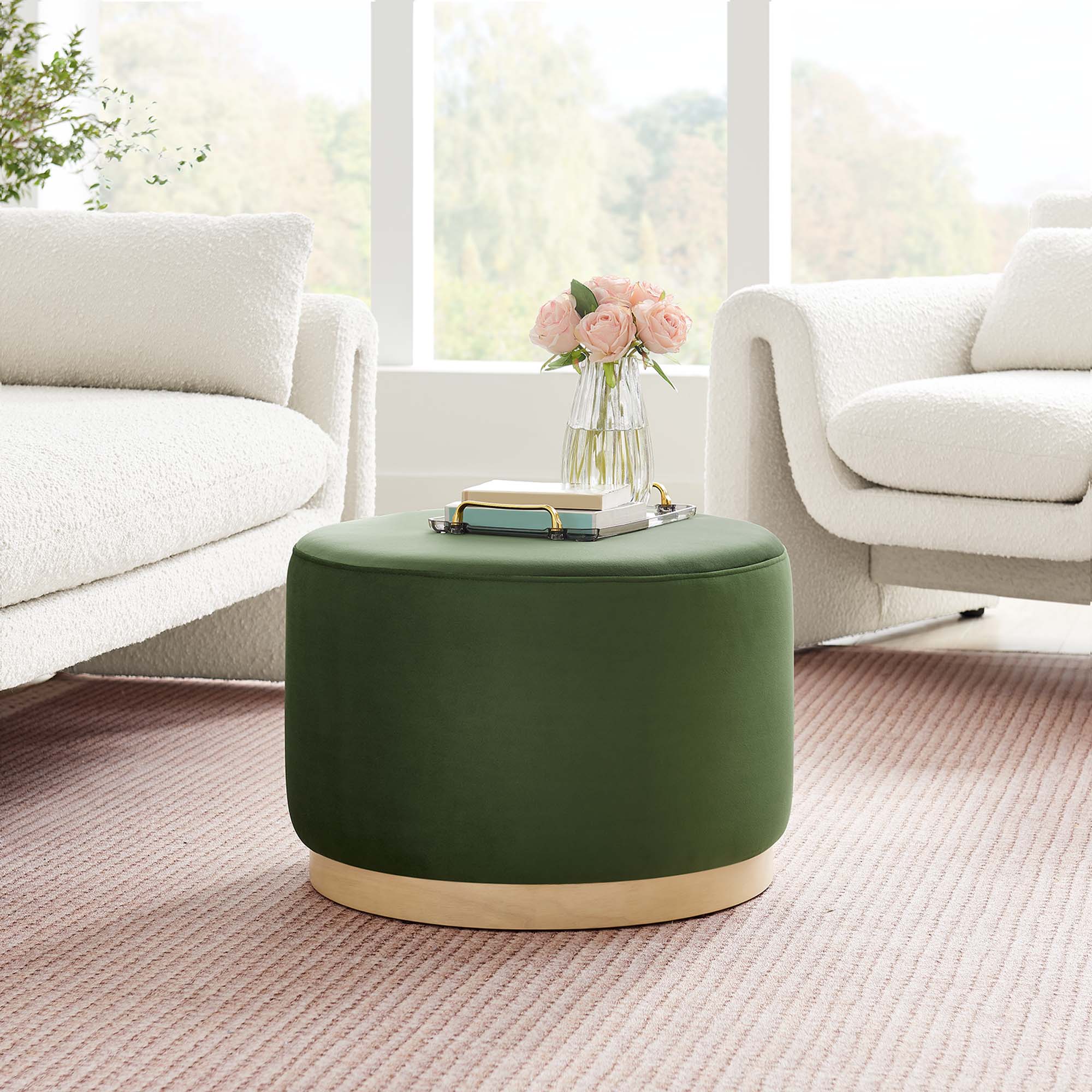 Tilden Large 23" Round Performance Velvet Upholstered Ottoman - Image 9