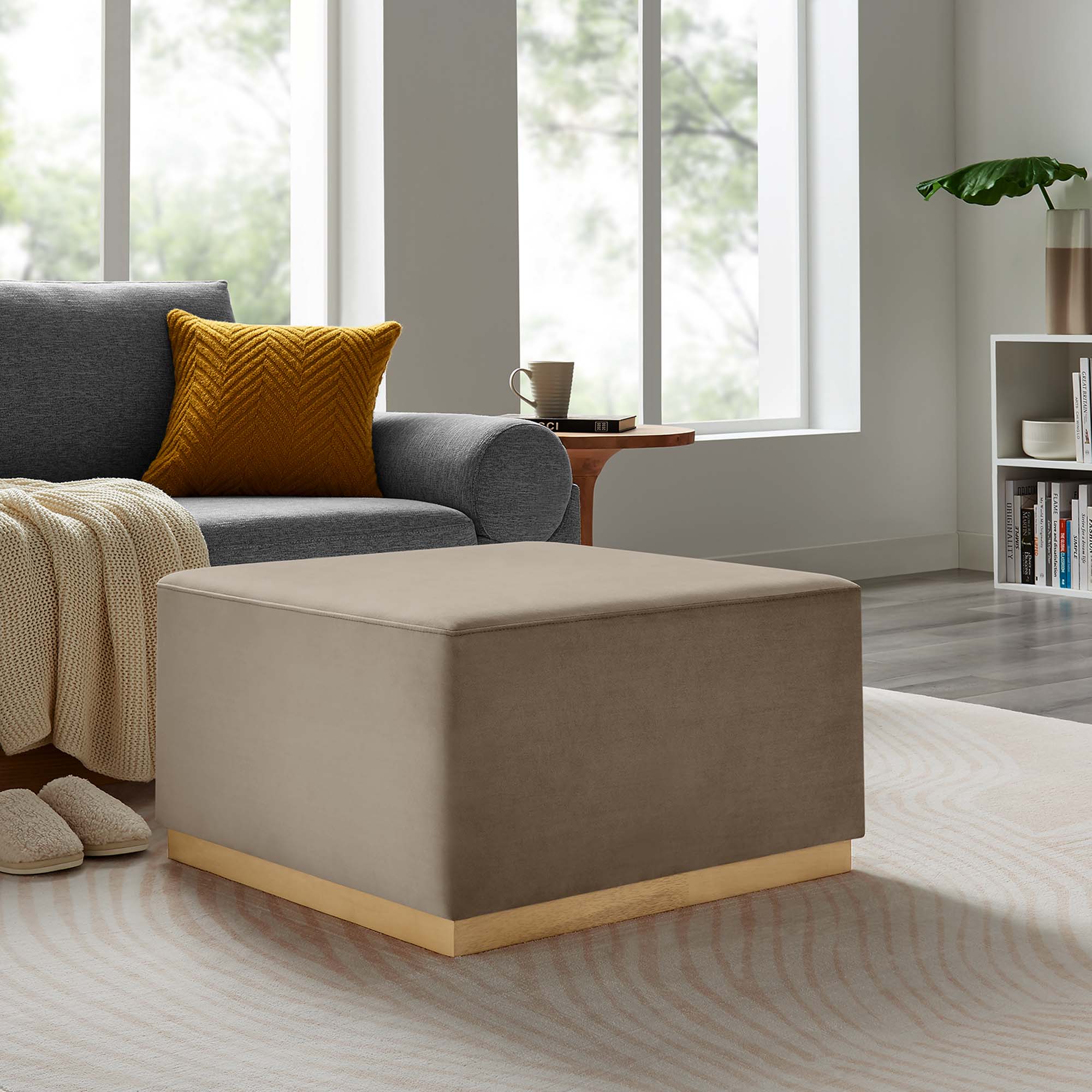Tilden Large 28" Square Performance Velvet Upholstered Ottoman - Image 10
